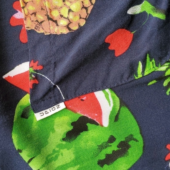 Up On Navy Bright Colorful Fruit & Flower Hawaiian Style Button Down Shirt XL - Picture 5 of 6